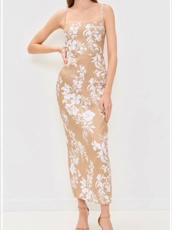 Reformation Dresses & Skirts - BEST Reformation Frankie Linen Midi Dress - Dune Tan White Floral Wedding